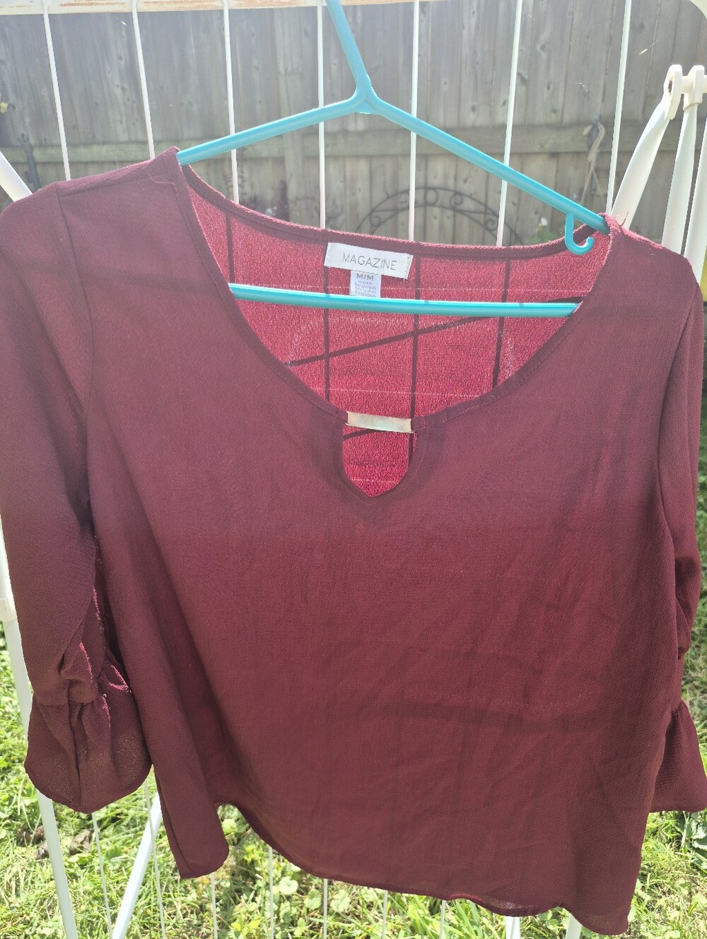 Magazine Women's Burgundy Keyhole Blouse